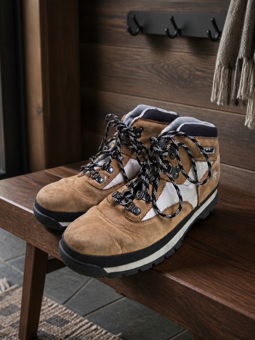 Timberland Tan and White Kids Suede Hiking Boots